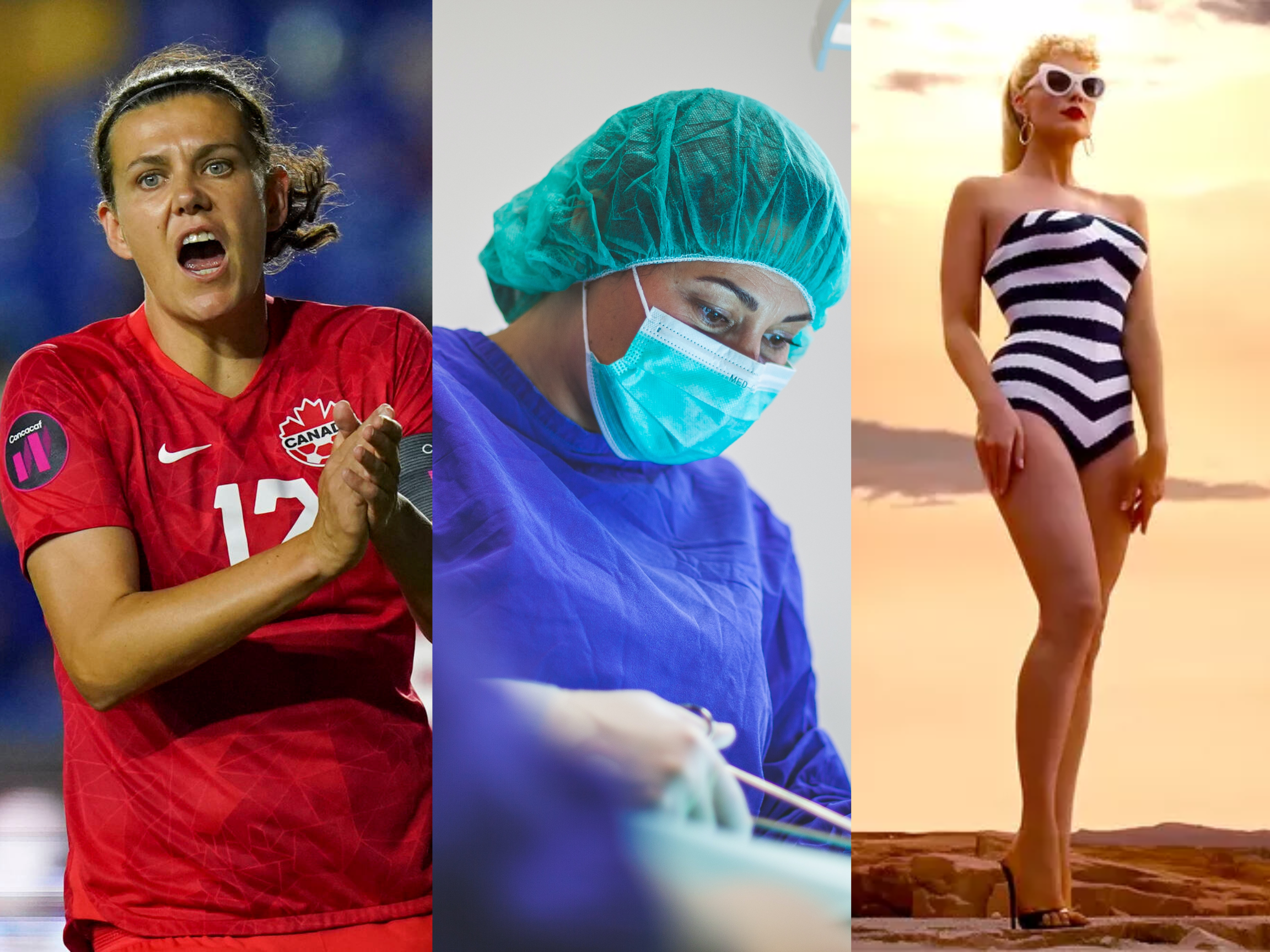 Christine Sinclair, female surgeon, and Barbie highlight women and the wage gap.